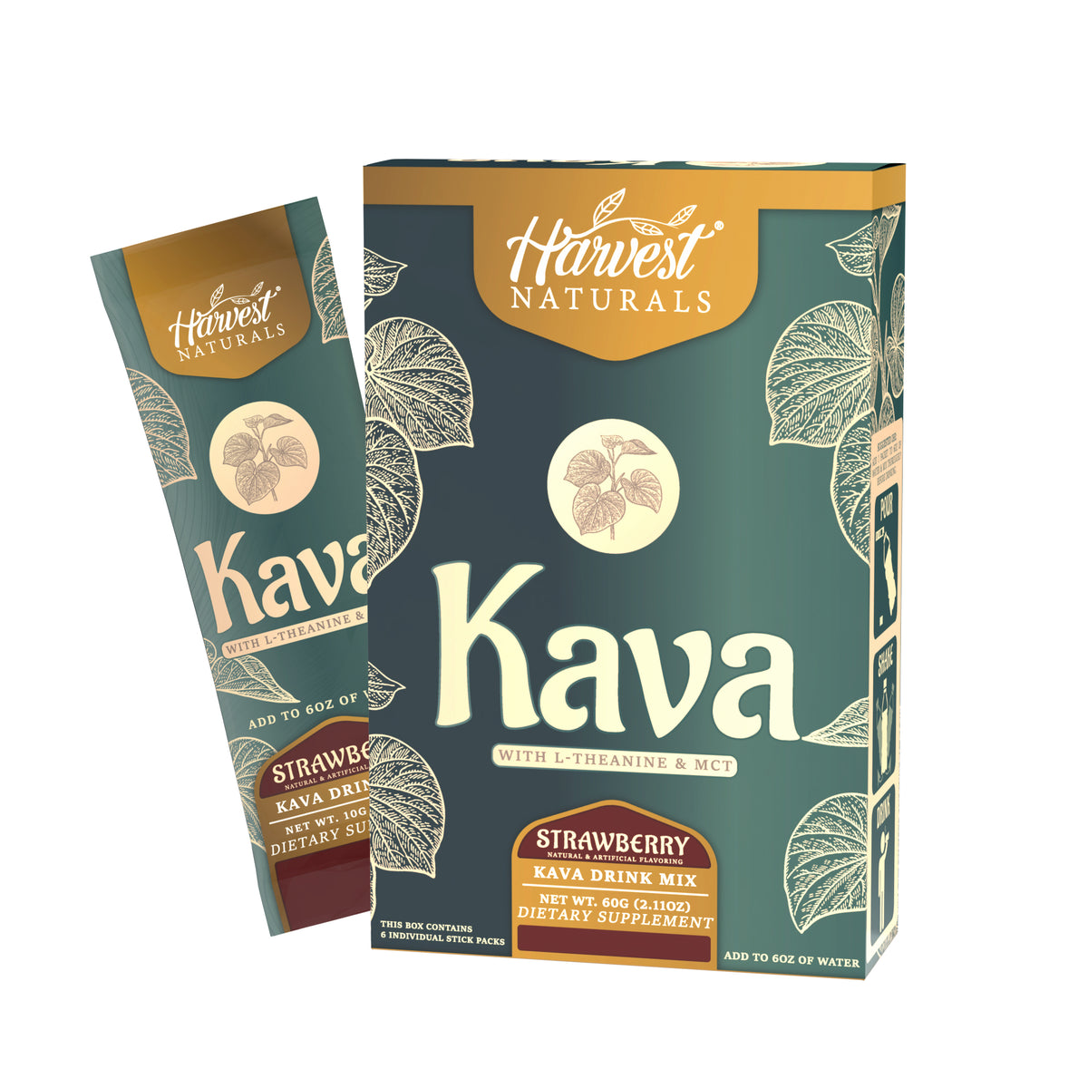 Kava + L-Theanine & MCT Drink Mix | Strawberry Flavor | 6-Packs — product packaging