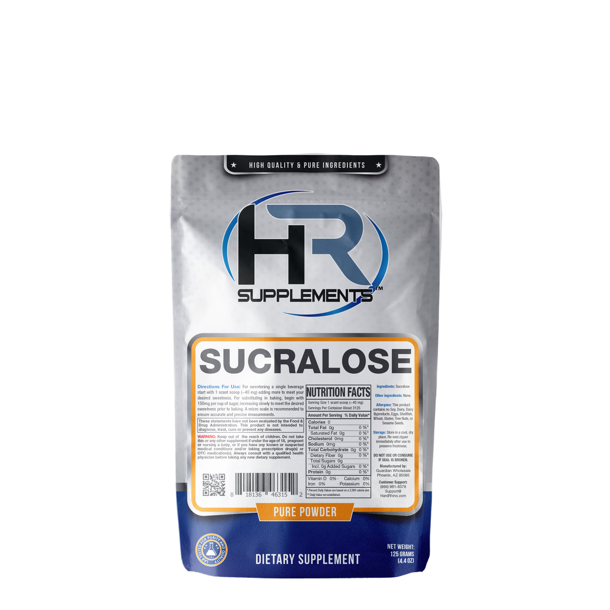 Sucralose Powder (125 grams) — package label