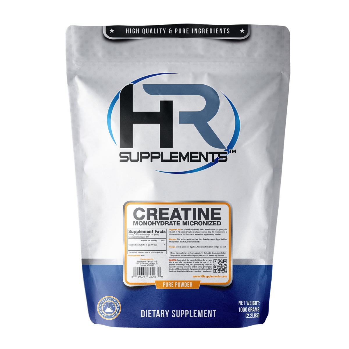 Creatine Monohydrate Micronized Powder (1000 grams) — product packaging
