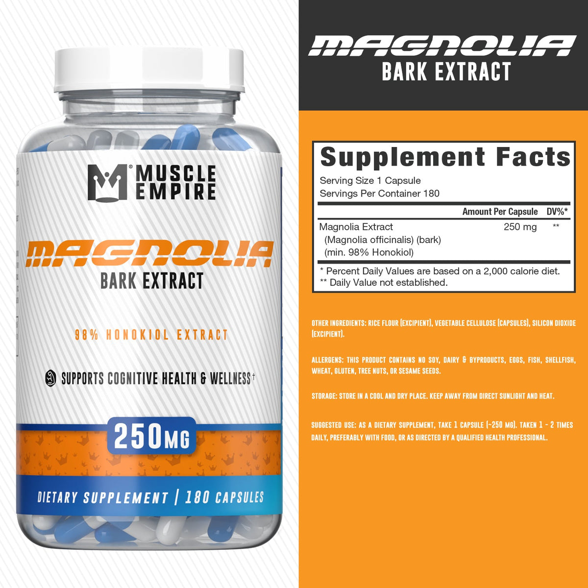 Magnolia Bark Extract Capsules (180 count) — package label
